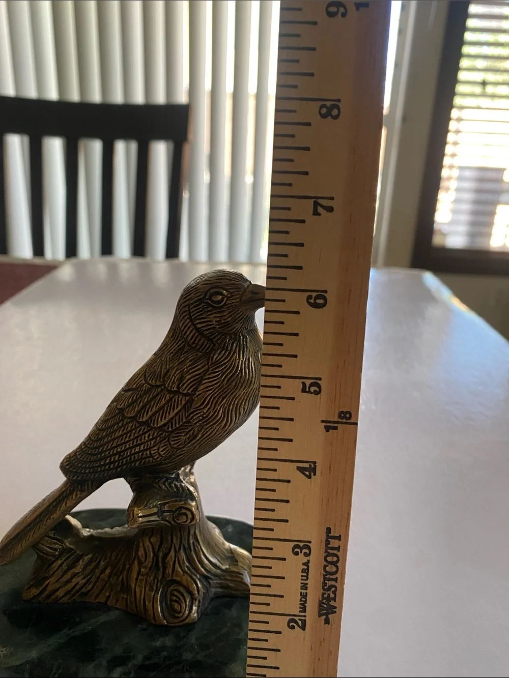 Vintage Solid Brass Bird Figurine on Green Marble Base